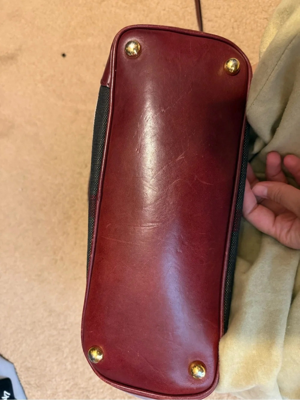 Burberry Red Patterned Canvas & Leather Top-Handle Bag